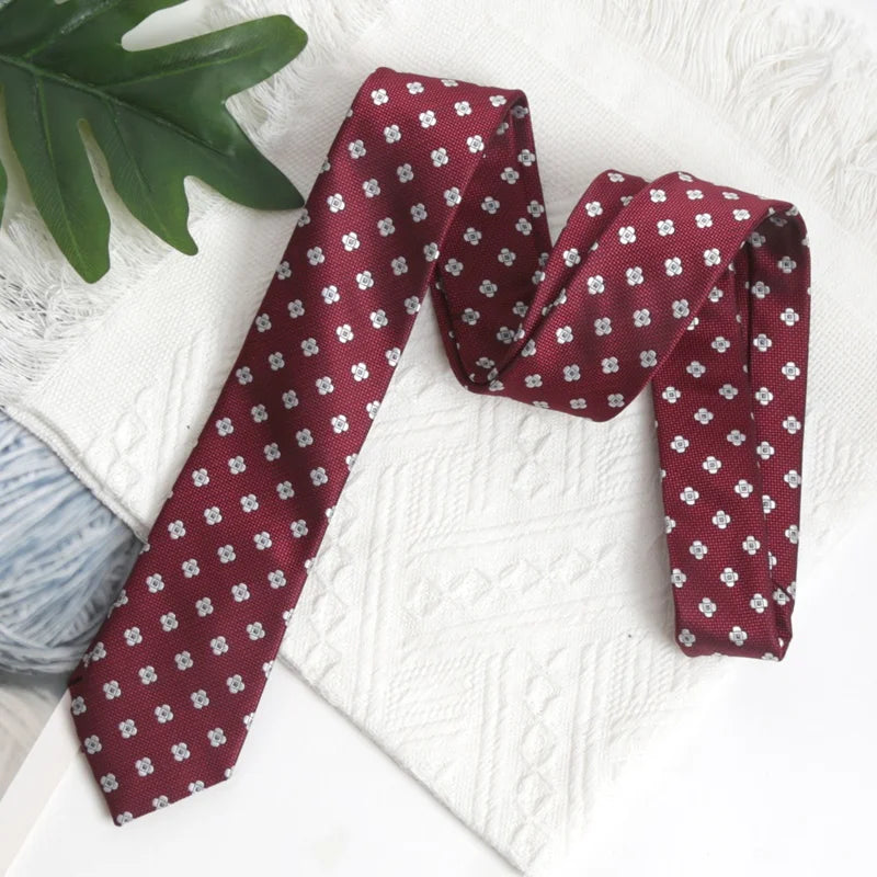 Burgundy JK Flower Jacquard Necktie Year Preppy Tie Graduation School Qme