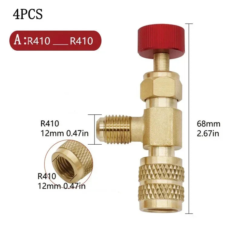 2/4Pcs Refrigerant Charging Valve, R12 R410 Safety Adapter Flow Control Ball Valve For Air Conditioner Manifold Qme