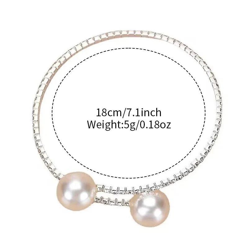 2PCS/Set Women's Watch Pearl Diamond Bracelet Set Fashion Hollow Dial Leather Band Quartz Watches Qme