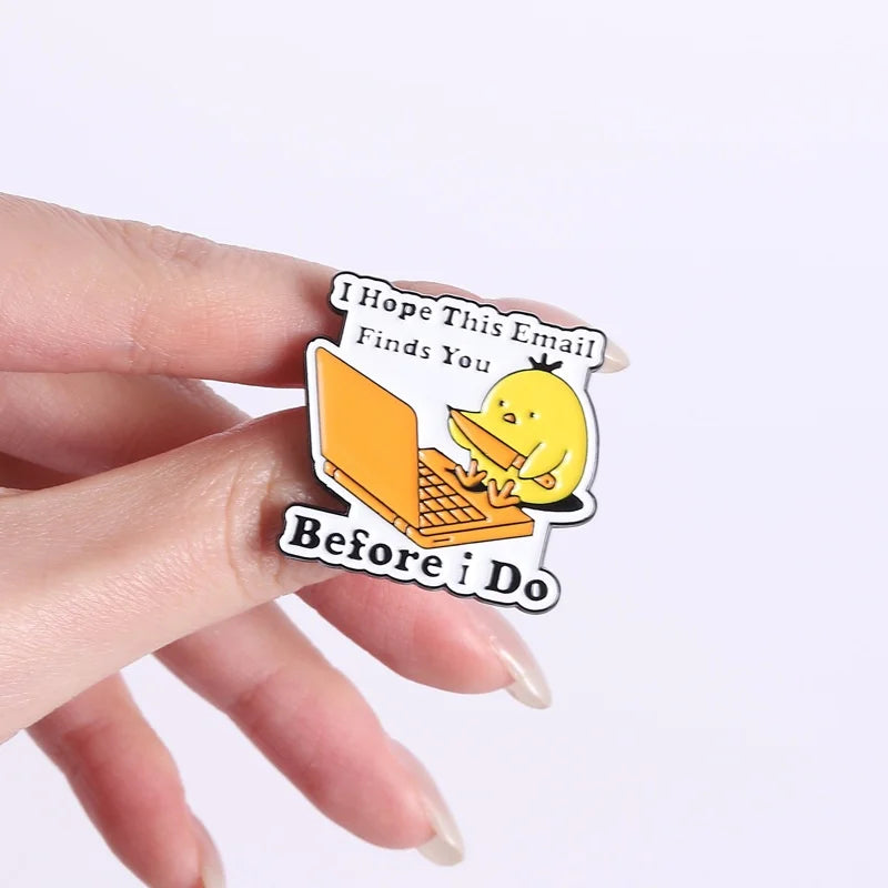 Cute Working Little Yellow Chicken Enamel Pin Cartoon Office Brooch Fashion Lapel Pin Creative Metal Badge Gift for Friends Qme