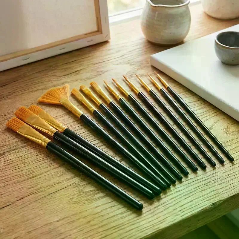 Nylon Bristle Brush Flat Brushes Watercolor Oil Paint Artists Amateur Qme