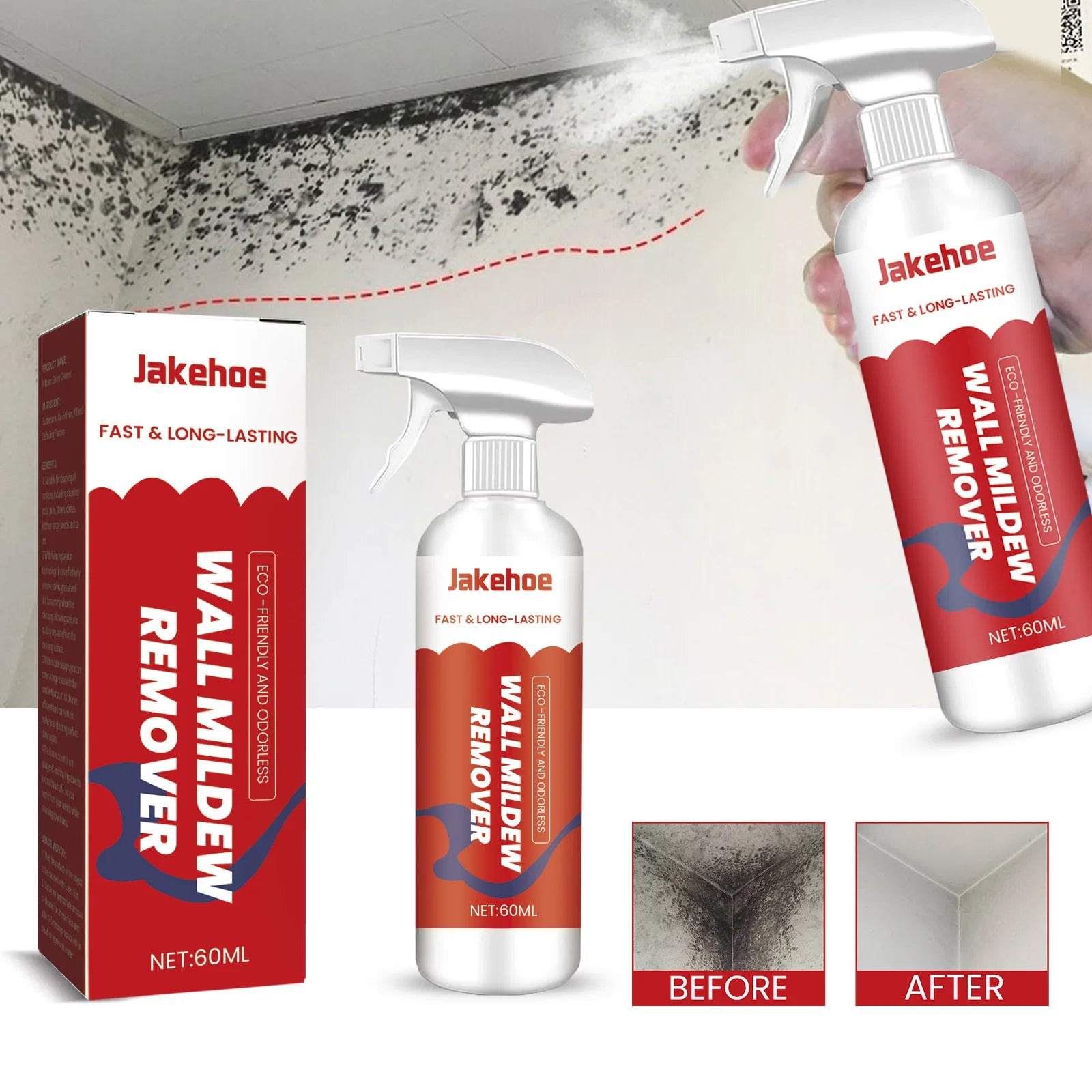 60ML Bathroom & Kitchen Mold Removal Spray Wall Stain Remover Gap Foam Mildew Cleaner Effective Wall Cleaning Agent for Home Qme