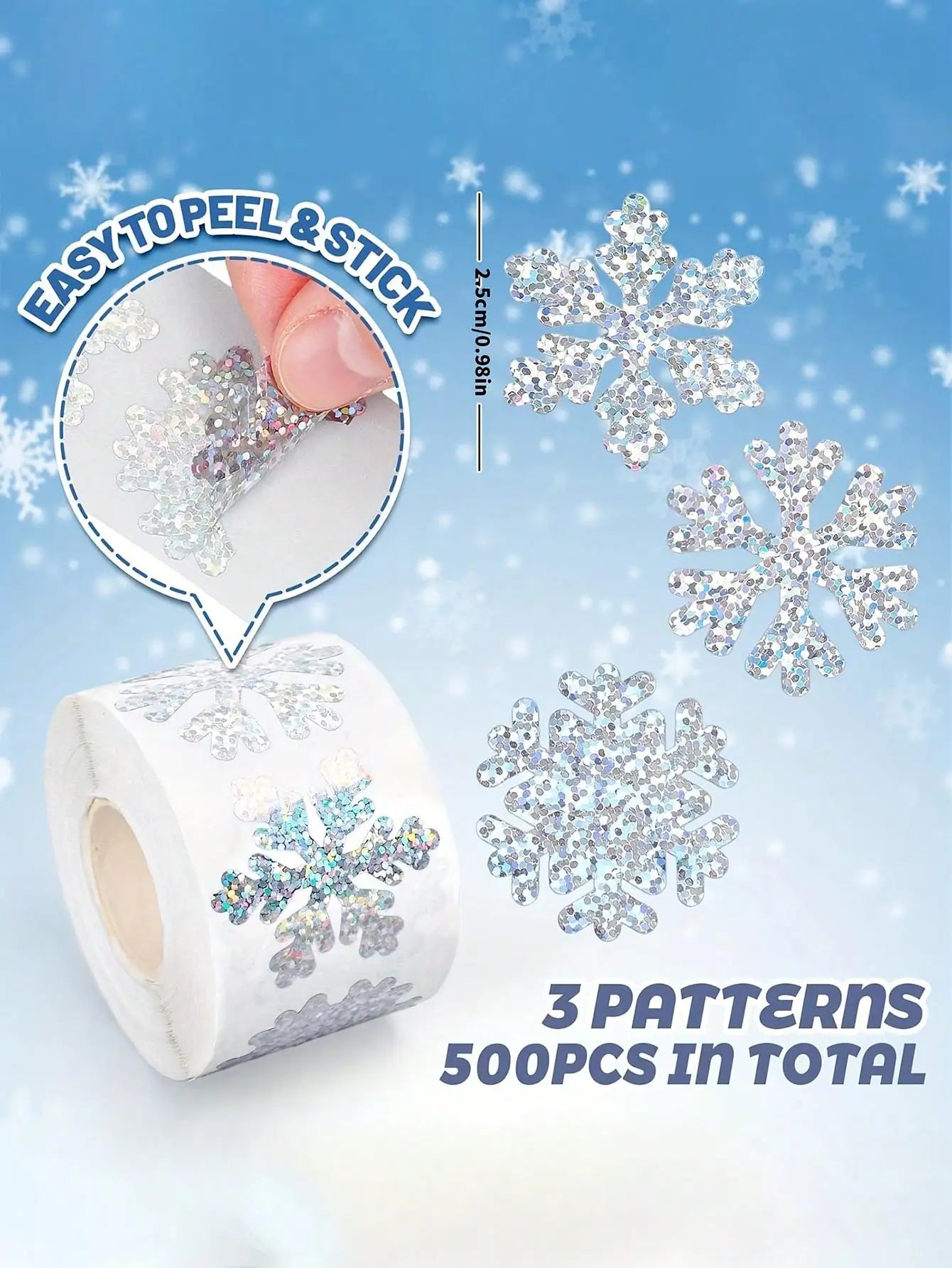 1 Roll 500 Stickers Snowflake Decoration Label Waterproof Laser Qme