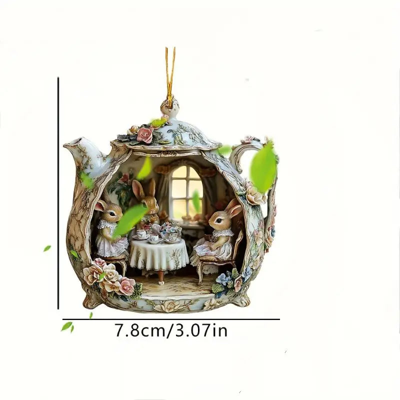Easter Home Decor Items Rabbit Teacup Warm 2d Acrylic Pendant Qme A2