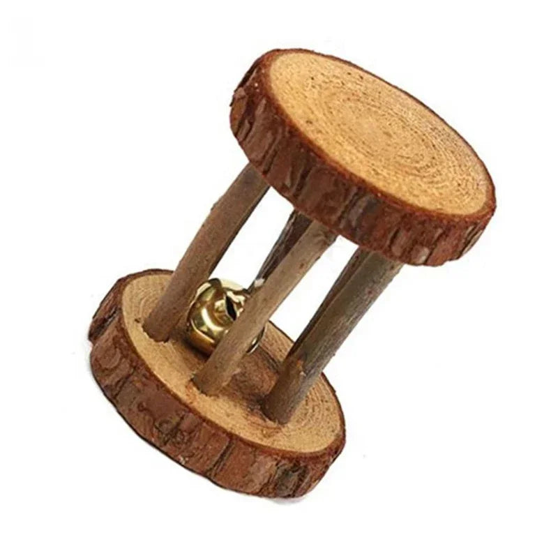 Natural Wood Chew Toys Rodents Rabbit-shaped Roller Bell Guinea Pig Qme 05 S