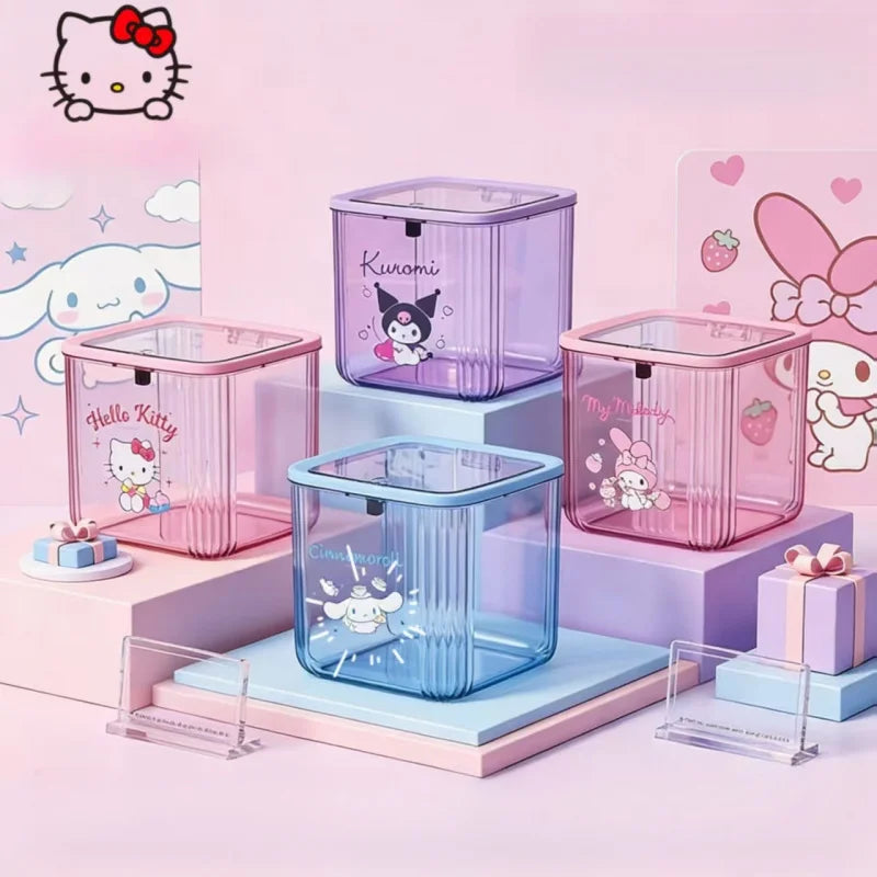 Hello Kitty Kuromi Desktop Trash Can Cute Transparent Mini Storage Box Trash Can for Home, Living Room, and Office Qme