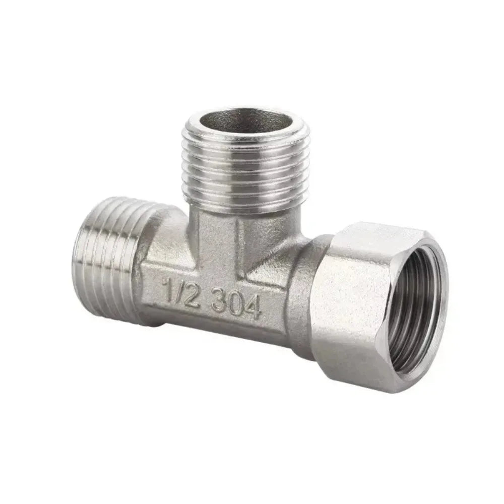 G1/ 2" Stainless Steel Way T-Adapter Bathroom Shower Valve Faucet Water Splitter Toilet Shower Spray Nozzle Converter Pipe Elbow Qme