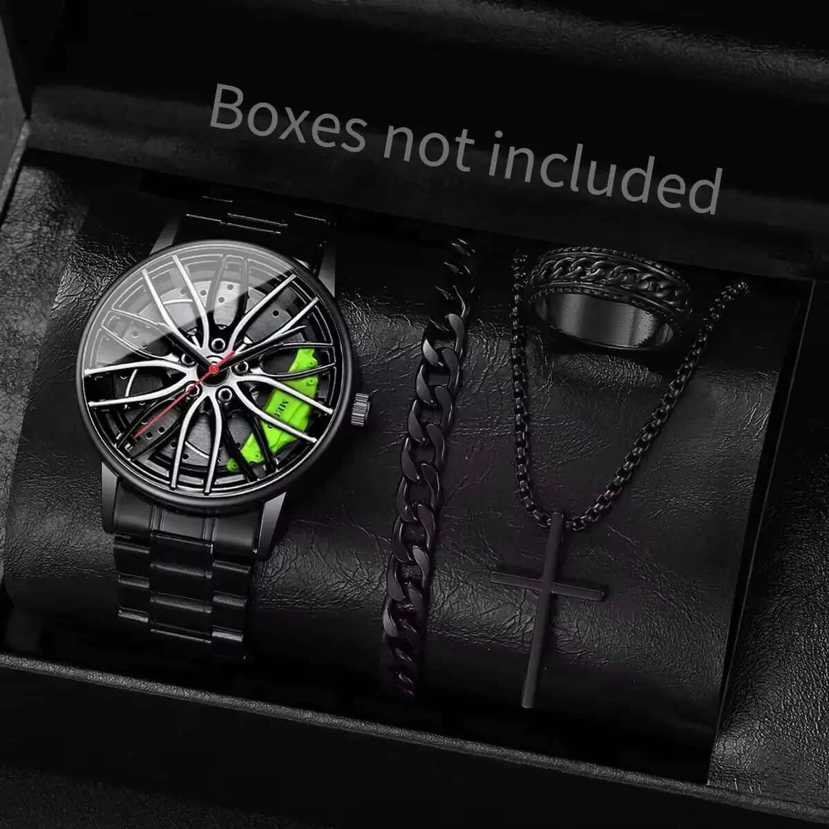 Trendy brand sports car wheel clamp design, trendy student watch, 3D racing elements Qme green