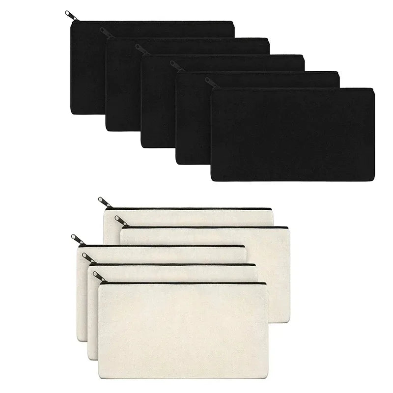 10/20/40/60PCS Canvas Zipper Bags Multifunctional Blank DIY Craft Pouches Pencil Bags Case Pouch For Home School Travel Qme 5 Black 5 Beige