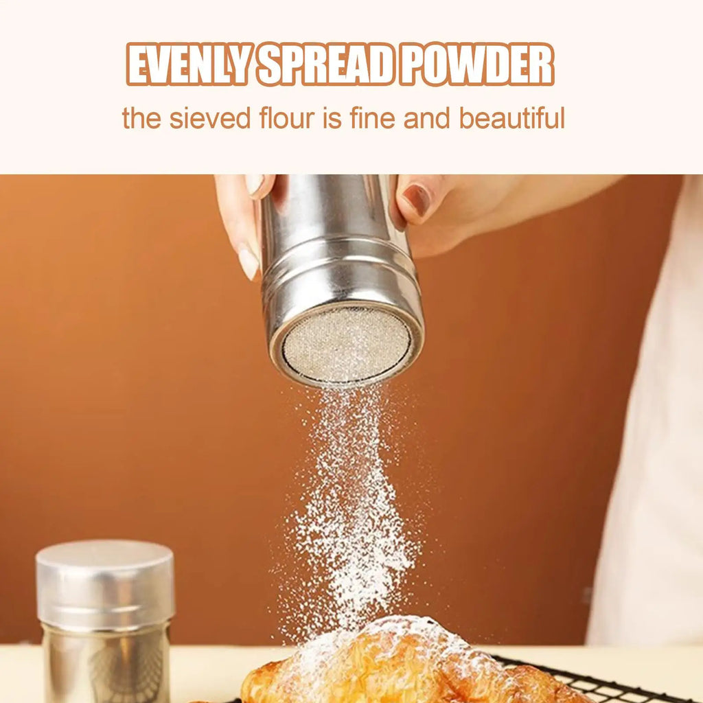 Powder Shaker Duster Stainless Steel Flour Sifter and Shaker Bottle Sleek and Stylish Powder Shaker for Salt Sugar Cocoa Flour Qme