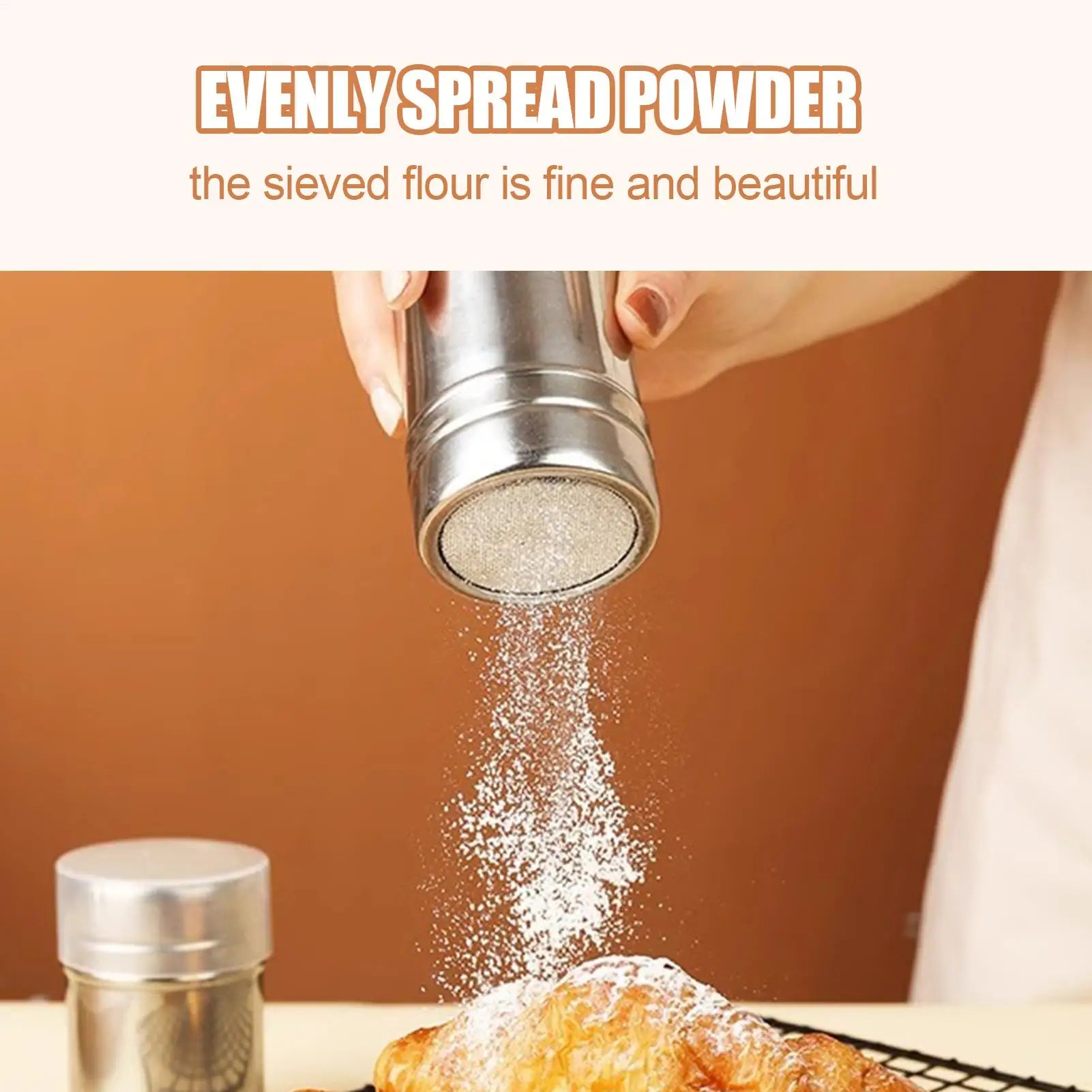 Powder Shaker Duster Stainless Steel Flour Sifter and Shaker Bottle Sleek and Stylish Powder Shaker for Salt Sugar Cocoa Flour Qme