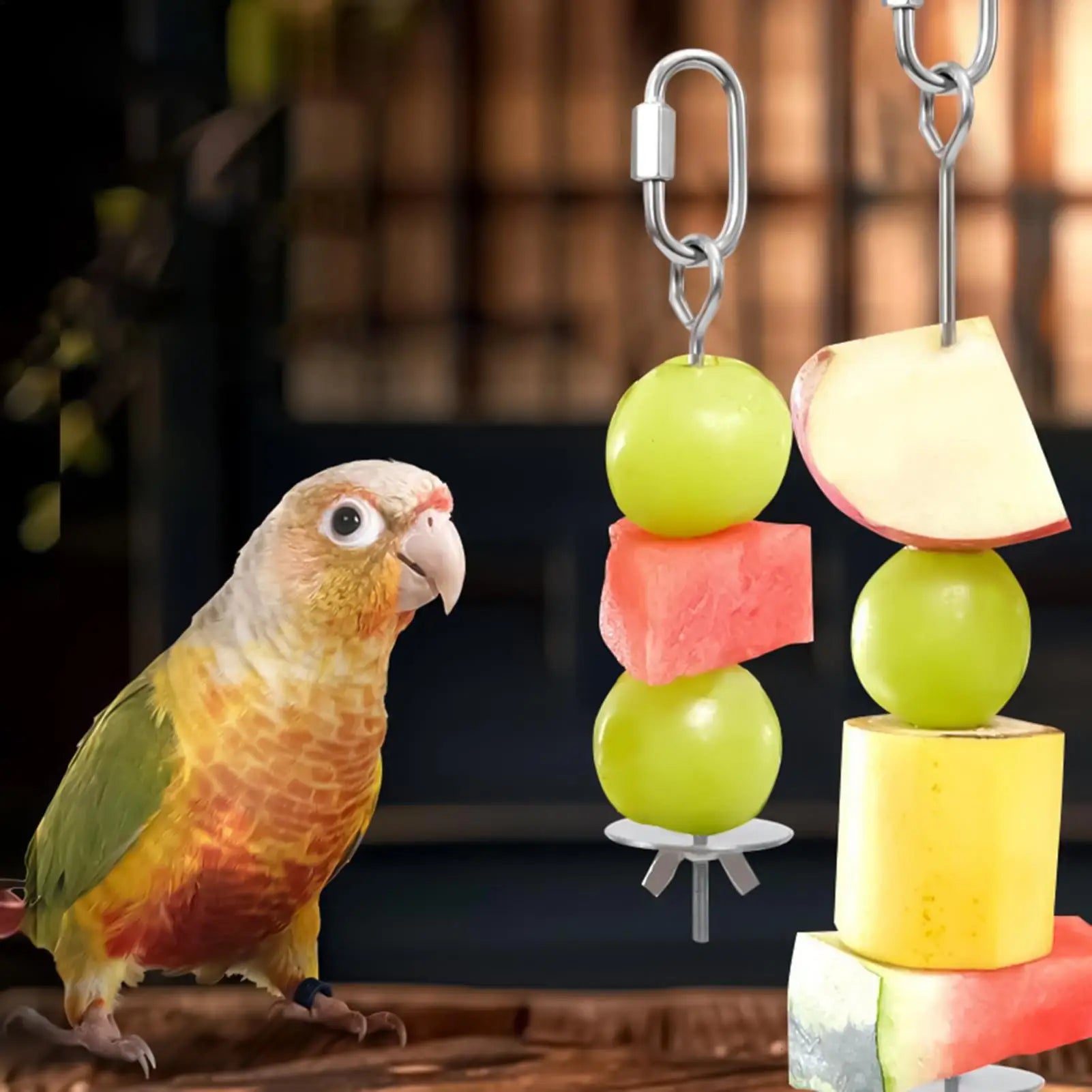 Bird Cage Food Skewer Stainless Fruit Stick Holder Bird Food Holder for Cage Foraging Macaw Parakeet Cockatiel Conure Finch Qme