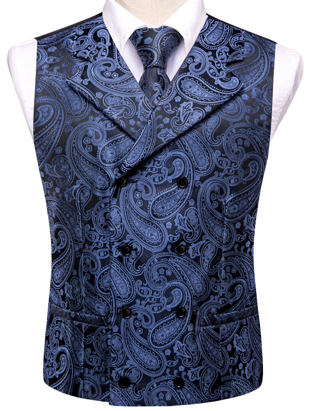 Men's Golden Paisley Vest Tie Hanky Cufflinks Luxury Tops Weddings Qme