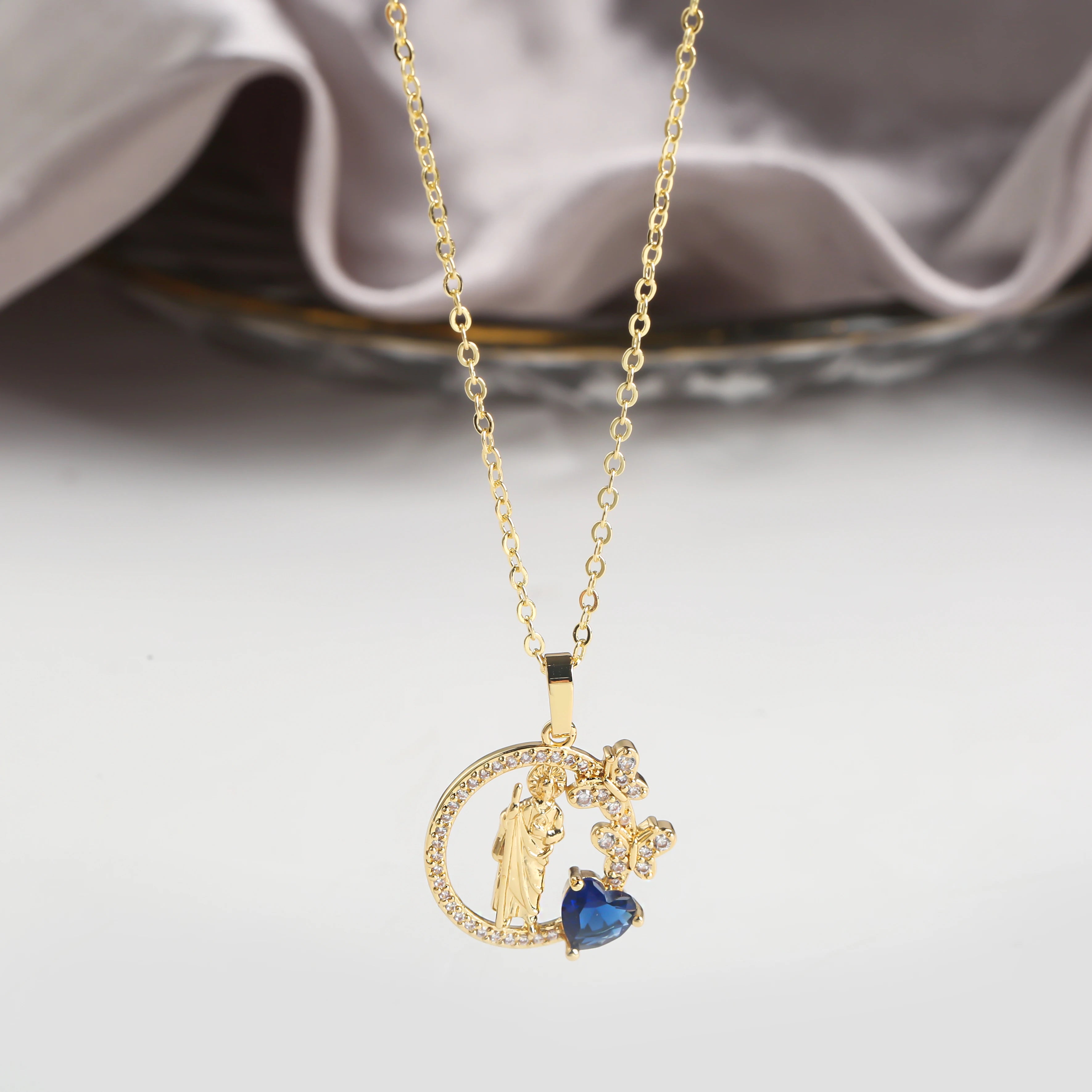 INS Hot Sale Shiny Zirconia St. Jude Pendant Necklace Fashion Woman Religious Jewelry Choker Exquisite for Party Jewelry Gift Qme 15