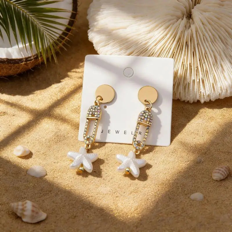 Bohemian Shell Pearl Drop Earrings Gold Plated Ocean Women Beach Qme A6