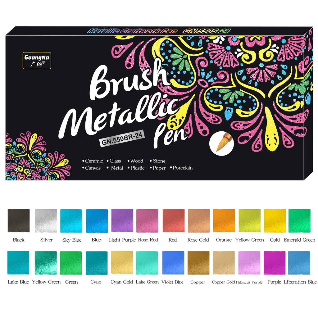 24 Colors Metallic Marker Pens Waterproof Permanent Paint Pen for Black Paper Glass Rock DIY Craft Scrapbook Art Supplies Qme 24-550BR