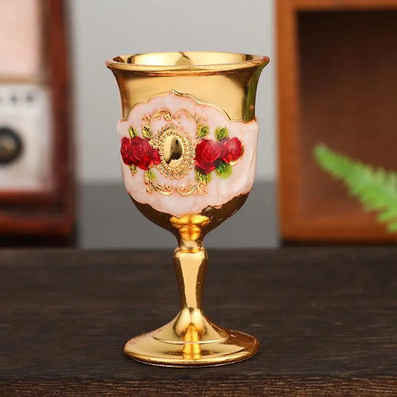 European White Wine Cup Vintage Glass Classic Metal Drinkware Goblet Qme golden white rose