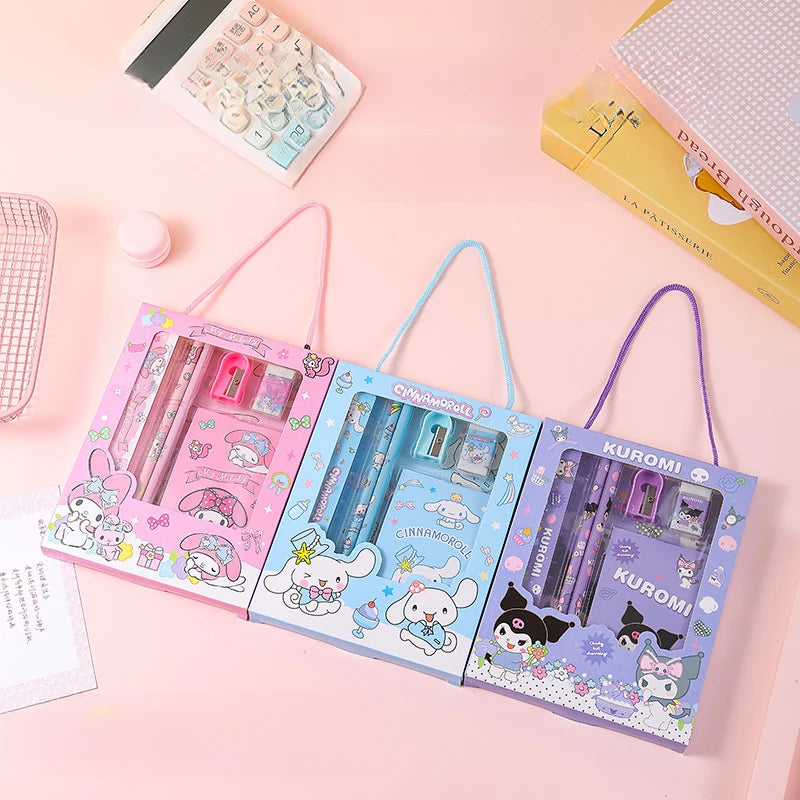 Hello Kitty Kuromi Stationery Set Student Birthday Gift Box Event Prizes: Ruler, Pencil, Eraser Qme