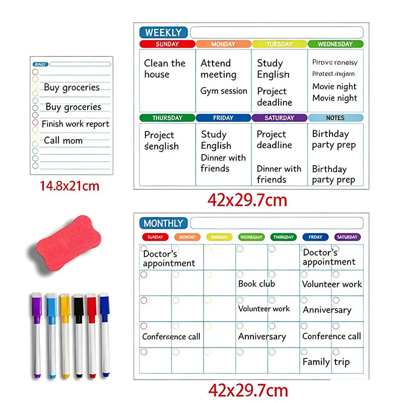 Fridge Magnetic Calendar Stickers Reusable Monthly Planner Kitchen Refrigerator Decor Magnet Qme