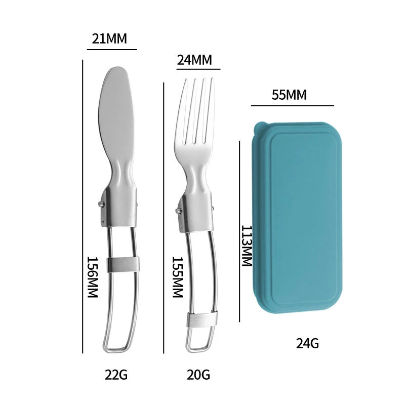 304 Stainless Steel Folding Cutlery Set Knife Fork Spoon Portable For Outdoor Picnics Camping Back To School Student Cutlery Box Qme 2pcs Green1