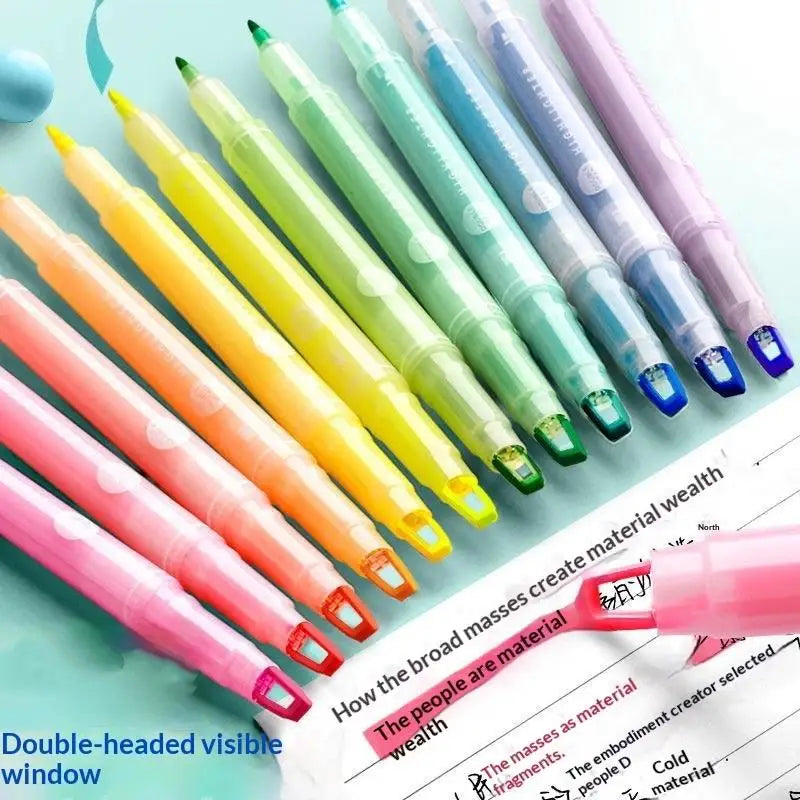 Clear View Highlighter Pens Double Head Soft Light Colors Visible Tip Qme