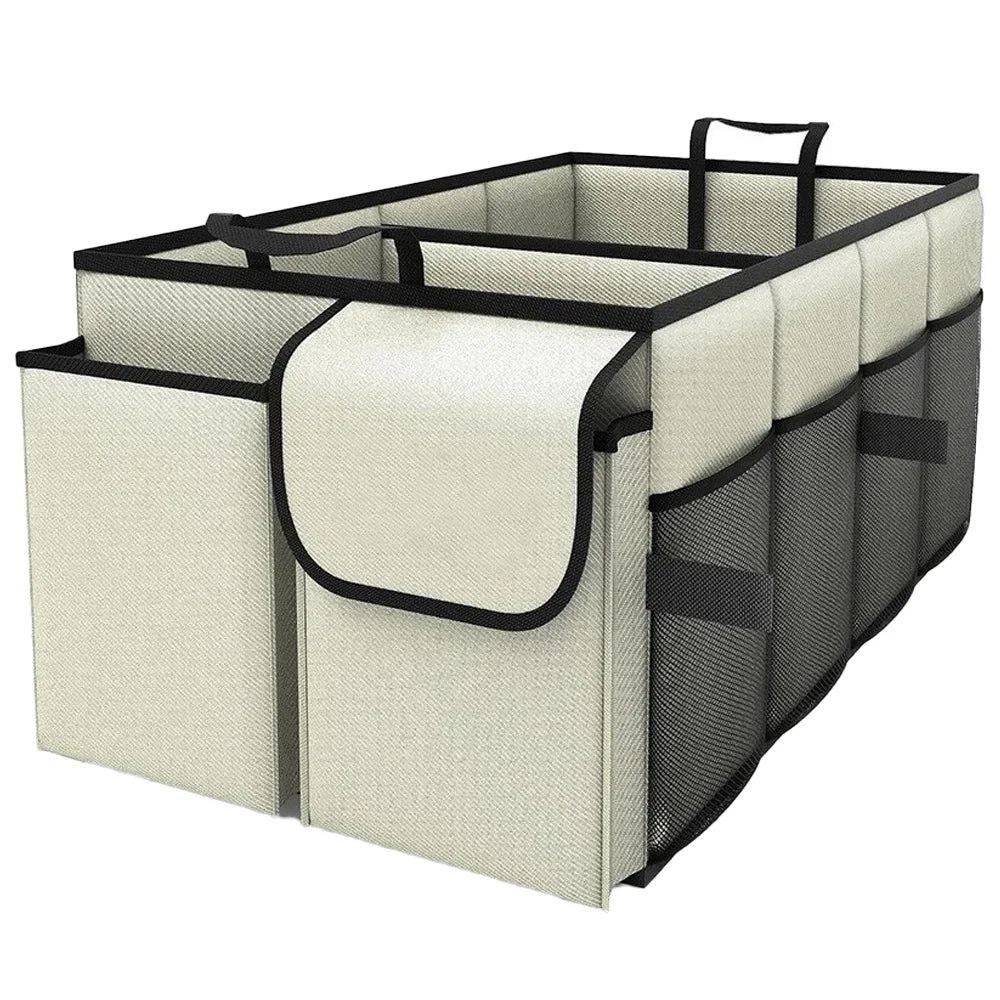Portable Foldable Car Trunk Storage Box Large Capacity Vehicle Storage Box for Rear Collapsible Container with Space-Saving Desi Qme Beige