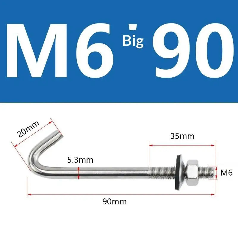 304 Stainless Steel M5 M6 L Hook Bolts With Matching Nuts Washers For Industrial Construction Home Hanging Qme A8