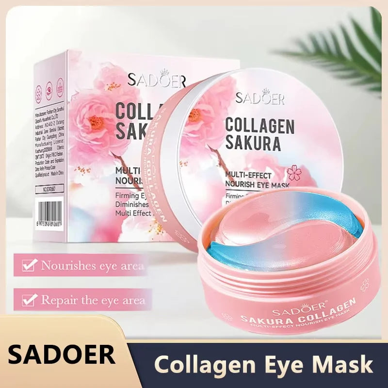 60pcs SADOER Sakura Collagen Eye Mask Anti Dark Circles Eyes Bags Removal Moisturizing Firming Eye Patches Skin Care for Eyes Qme 1pc