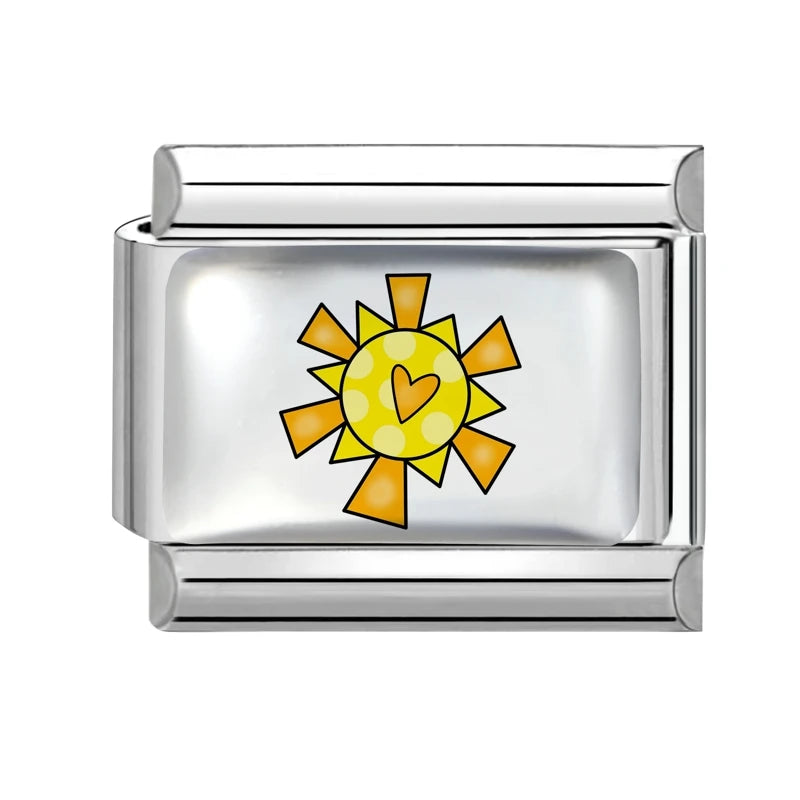 Design Colorful Earth Sun Sunflowers Stainless Steel Link Fit Italian
