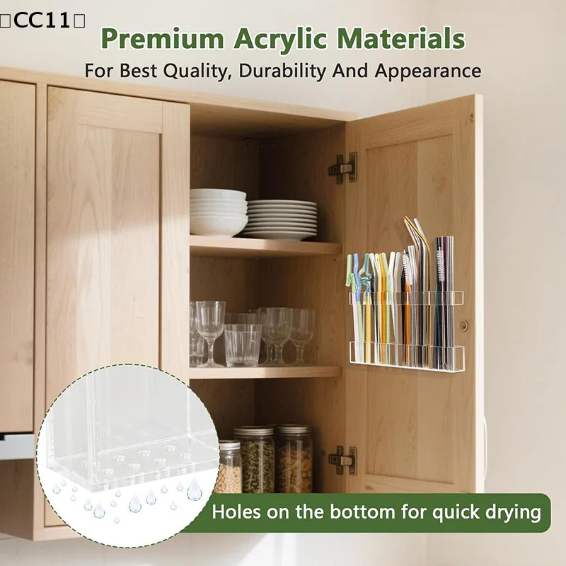 Drinking Straw Holder Organizer No Drilling Cabinet Door Mounted Qme