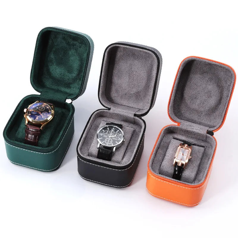 High-end Leather Zipper Watch Box - Flip-open PU Watch Packaging Watch Case PU Leather Watch Box for Gift Qme