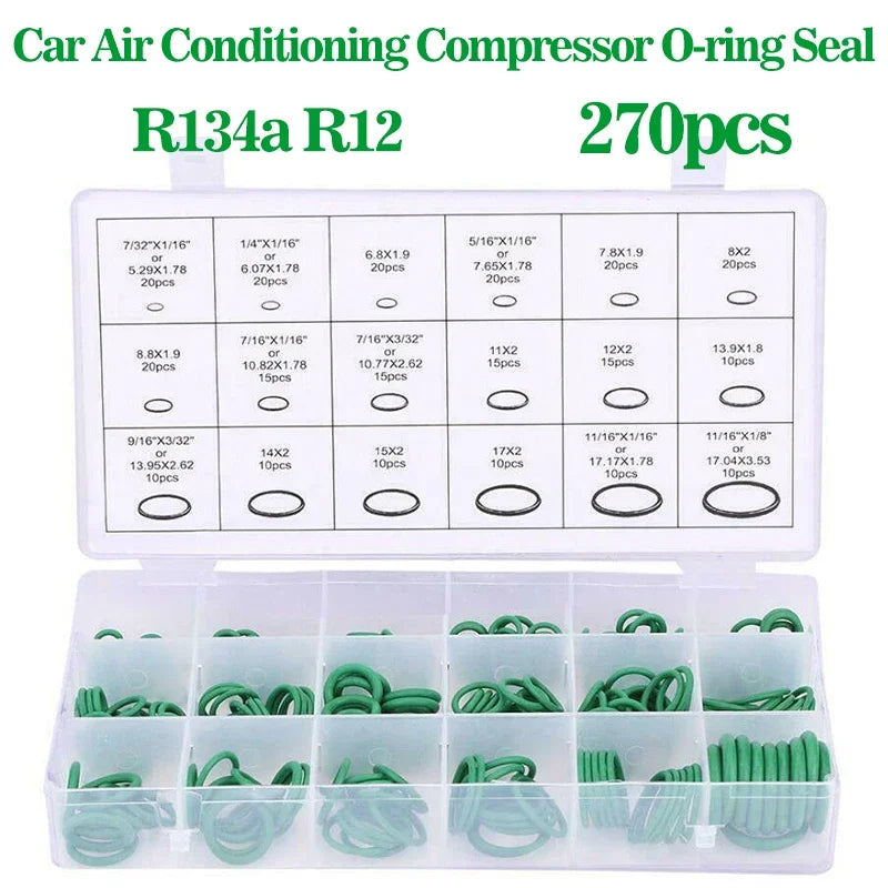 O Ring Set Seal Kit R134a R12 HNBR Rubber O-Rings Assortment For Car Automotive Air Conditioner A/C System Repair Tool Qme Green 270pcs