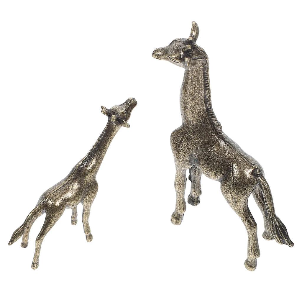 2Pcs Premium Brass Giraffe Art Sculptures Finish Home Decor Office Desk Accessory Wildlife Animal Craft Qme