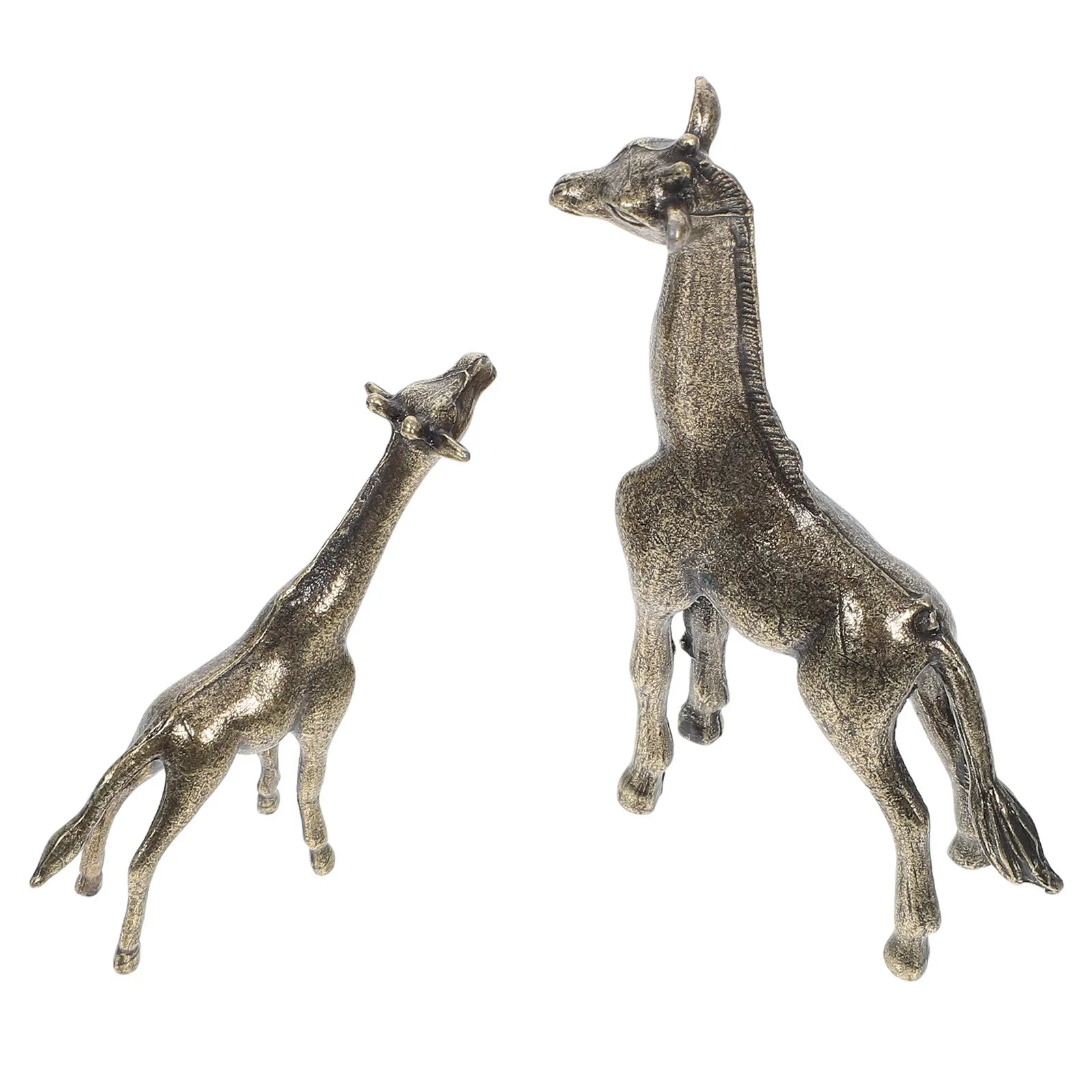 2Pcs Premium Brass Giraffe Art Sculptures Finish Home Decor Office Desk Accessory Wildlife Animal Craft Qme