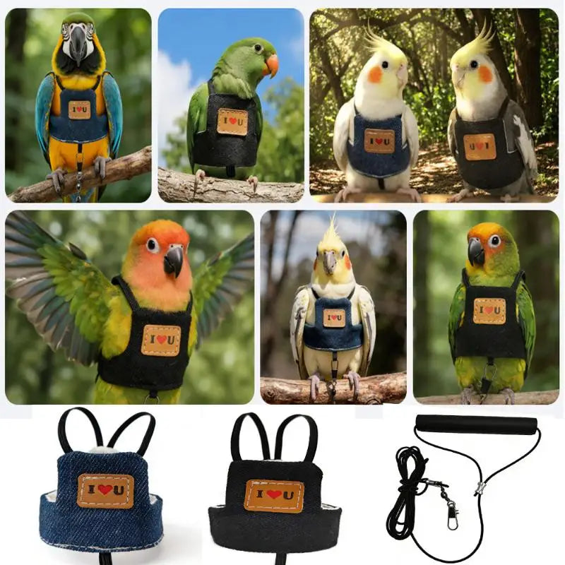 Small Medium Parakeet Outdoor Flying Training Rope Leash Cowboy Qme