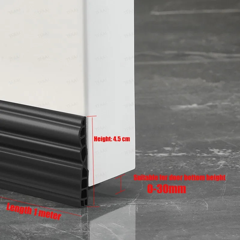 1-4Pcs Anti-Cold TPE Door Bottom Seal Strip 1M Self-adhesive Thicken Wearproof 3 Layers Windproof Door Gap Weather Strip Qme Large Black 1Pc