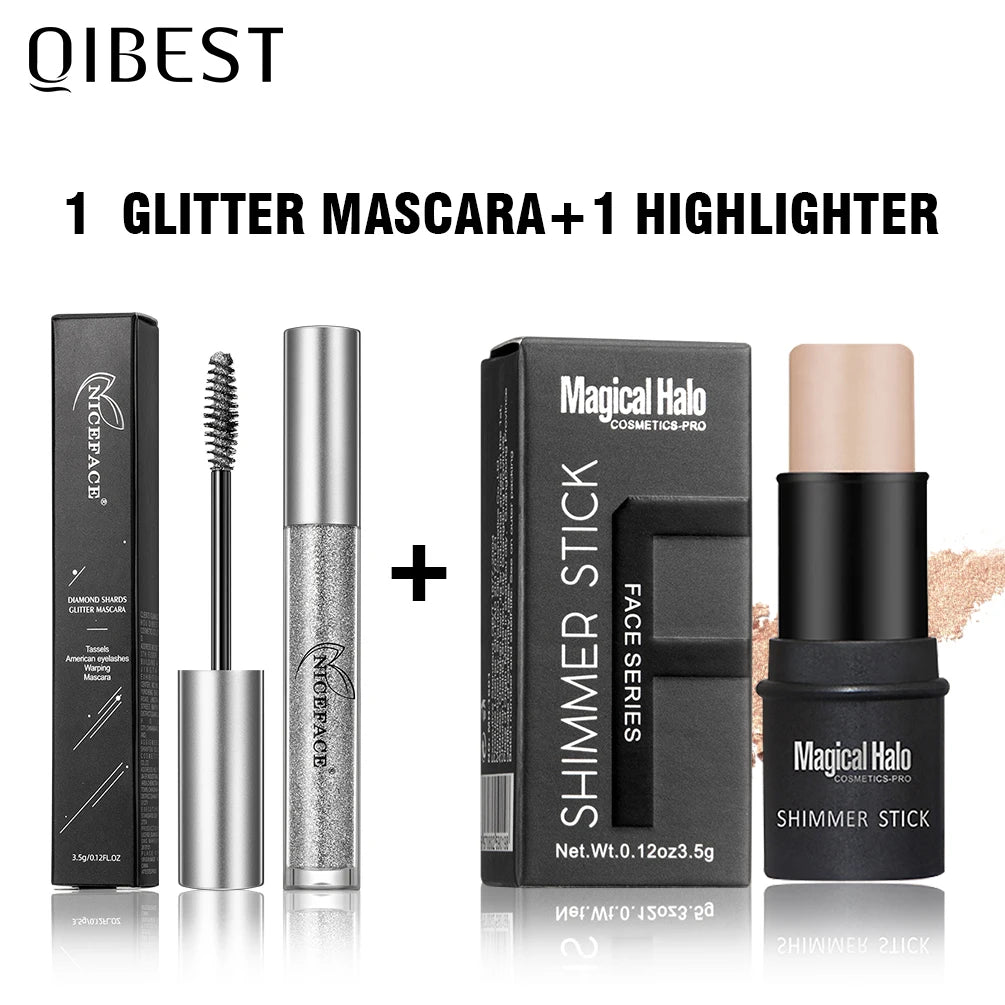 Diamond Glitter Mascara Highlighter Stick Makeup Set Contouring Bronzer For Face Eyelashes Curls Extension Lengthens Eye Lash Qme Set1 China Mainland