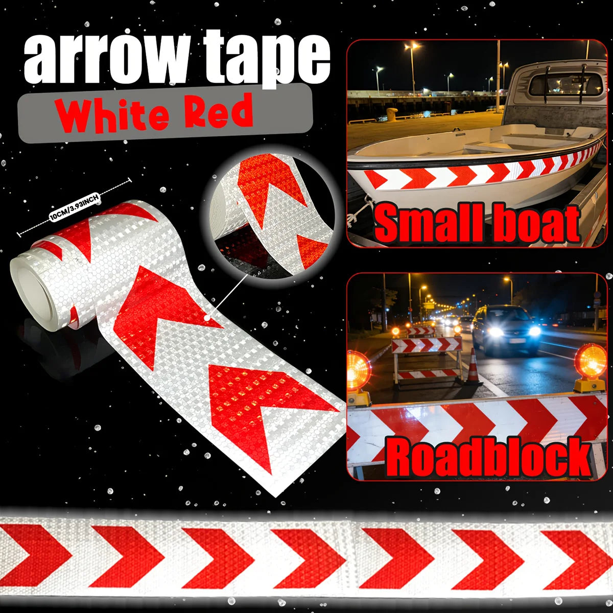 4Inch Waterproof Arrow Reflective Tape Safety Caution Warning Stickers Conspicuity Reflectors for DIY Car Truck Vehicle Warning Qme White Red 9m 10cm
