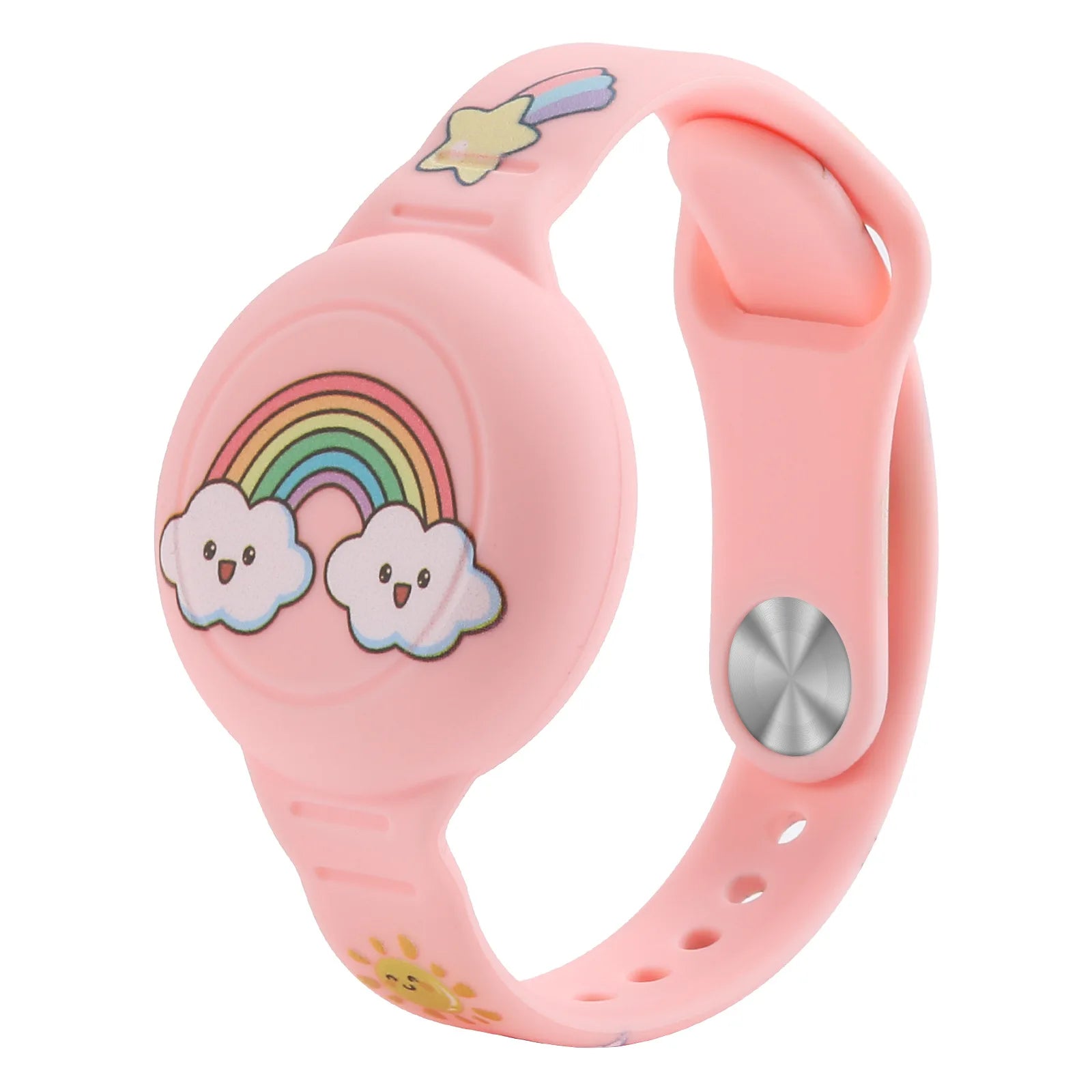 New Waterproof For Apple Airtag Holder Wristband Kids Silicone Case Bracelet Children For AirTags Case Watch Band Qme Pink--