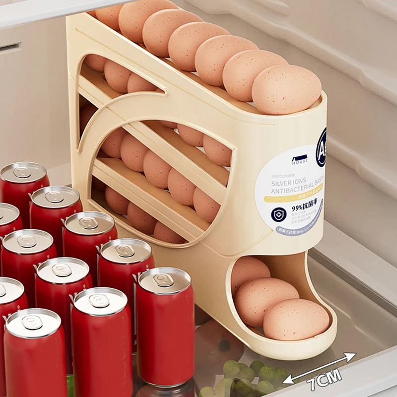 Automatic Rolling Egg Holder Rack Fridge Storage Box Container Qme