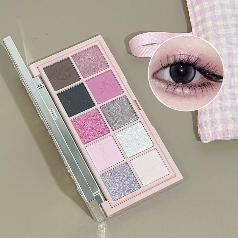 NICEKEY Pink Ballet Makeup Box Include 1*Lip mud,1*Pressed Powder,1*Highlight Powder,1*Eyeshadow Palette Powder With Necklace Qme