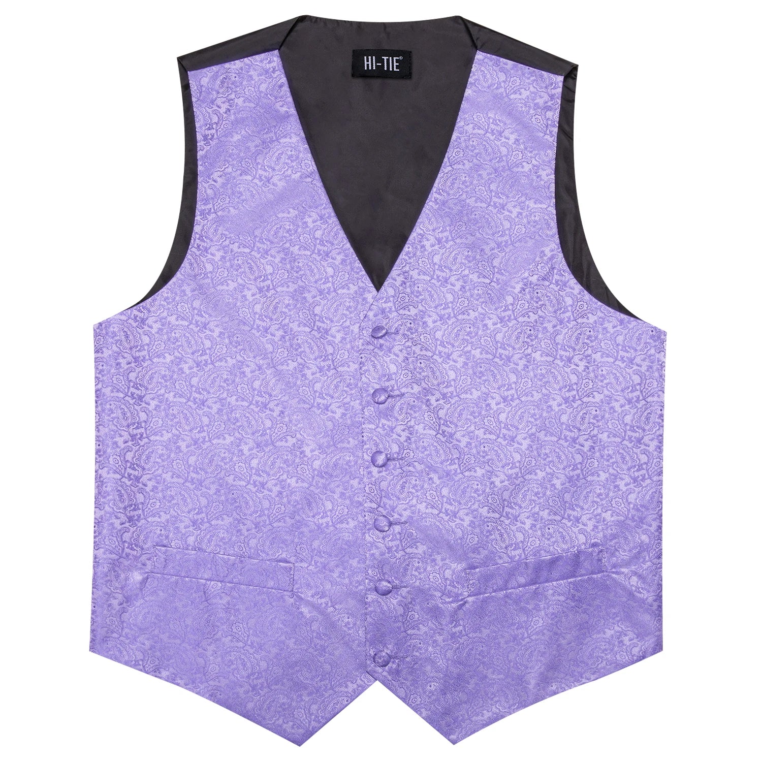 Mens Suit Purple Sky Blue Vest Tie Hanky Cufflinks Set Floral Paisley Waistcoat Sleeveless Jacket Necktie for Wedding Busniess Qme