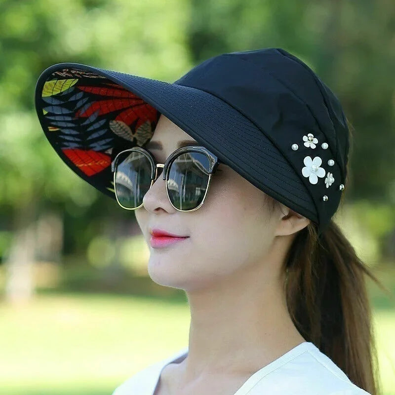 Korea Empty Sun Hat Foldable Wide Brim Anti Uv Visor Cap Women Summer Qme