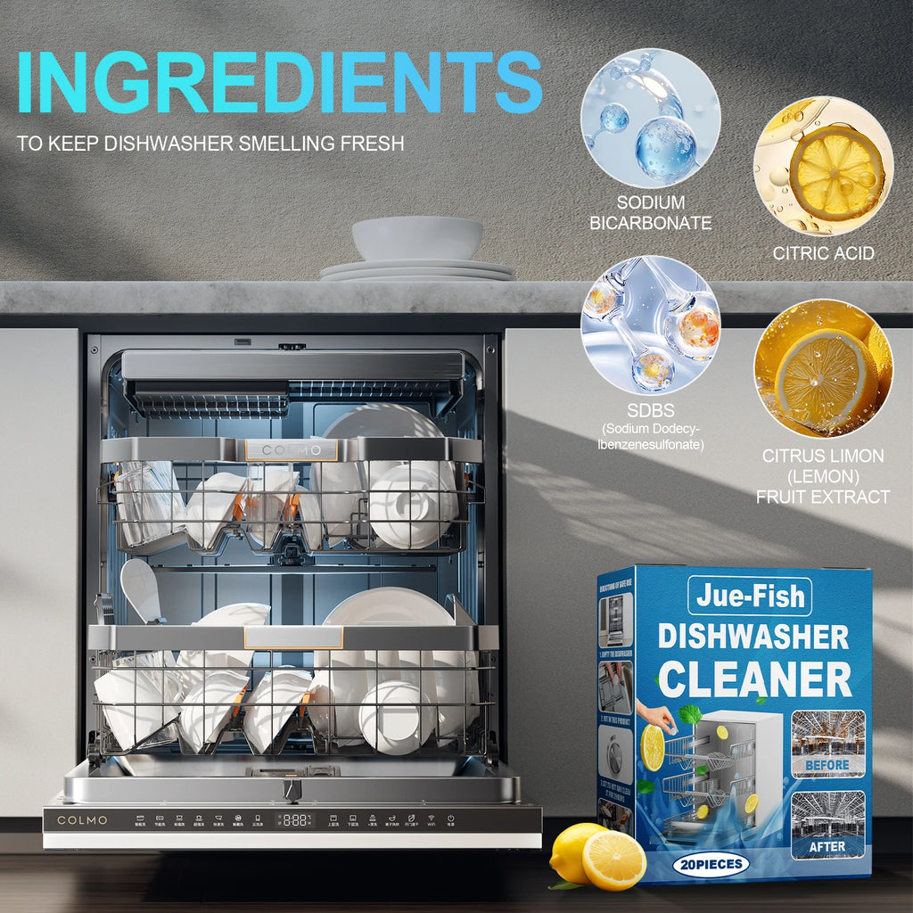 Dishwasher Cleaning Tablets Deep Removing Grease & Limescale Reduce Odors Fresh Lemon Aroma Powerful Cleaner Deodorizer Tablets Qme