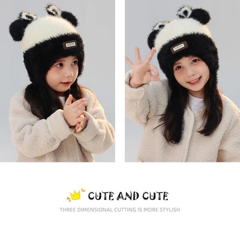 Girls' Winter Autumn Cute Bear Fleece-lined Warm Knitted Ear Qme