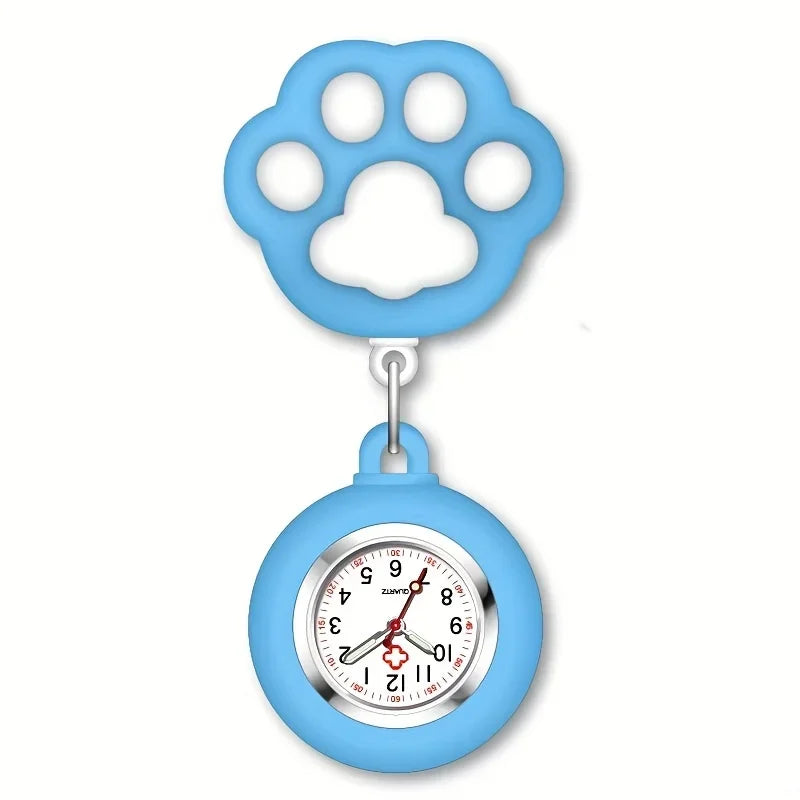 Cute Cat Paw Nurse Watch Brooch, Silicone With Clip, Retractable Telescopic Health Care Nurse Doctor Paramedic Medical Pocket Qme Blue
