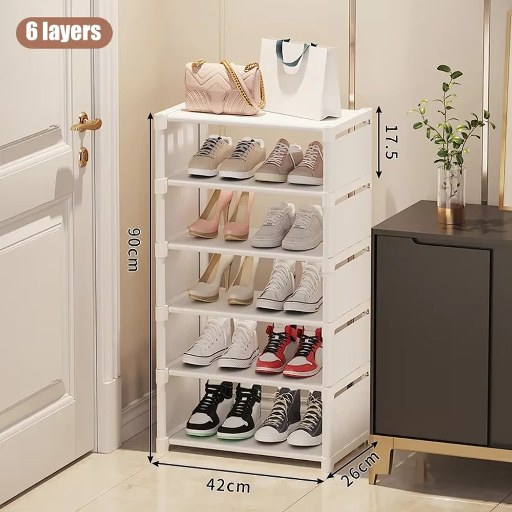 Simple Space Saving Shoe Rack Multi-Layer Shoe Shelf for Entryway & Dorm Room Home Storage Organizer for Slippers & Shoes Qme White 6 layers widen