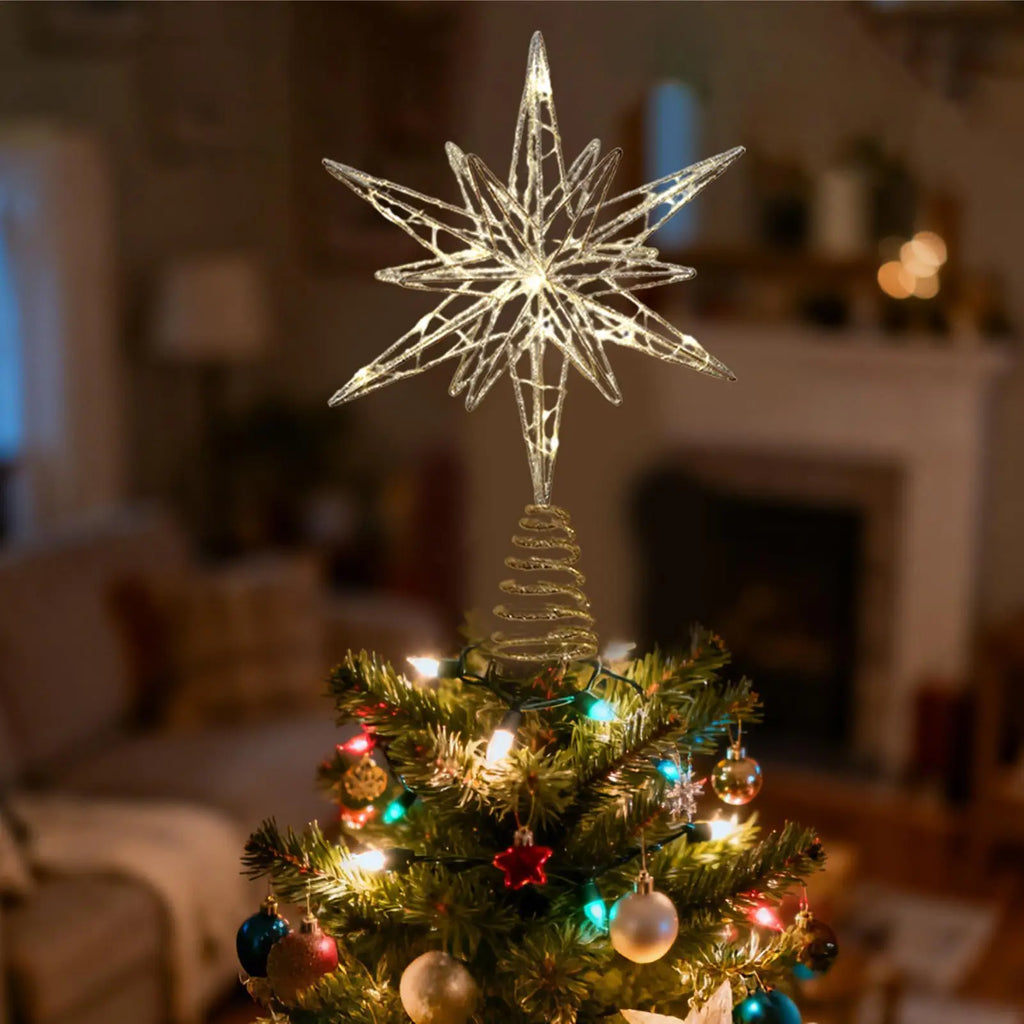 Christmas Tree Topper Star LED Light Holiday Treetop Decorations Qme