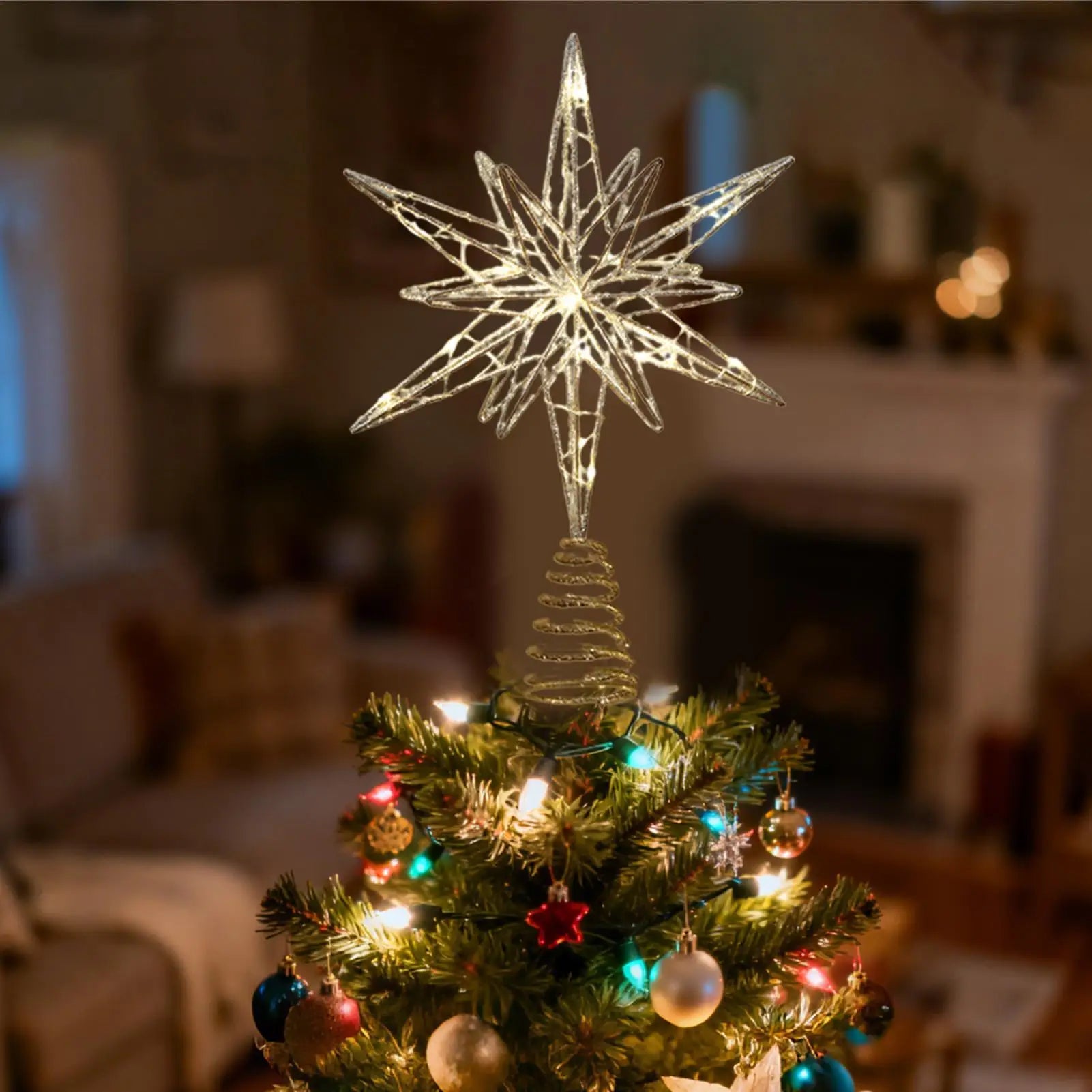 Christmas Tree Topper Star LED Light Holiday Treetop Decorations Qme