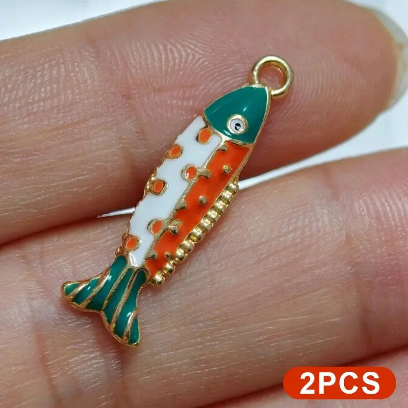 2Pcs Colorful Enamel Fish Charms Cute Design Perfect For DIY Jewelry Making Necklace Bracelet Earring Crafts Qme A4